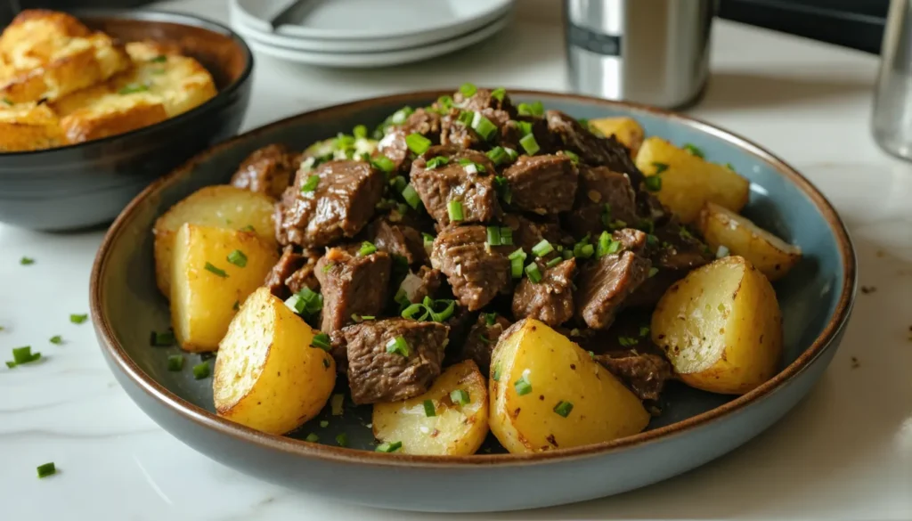 Slow Cooker Garlic Butter Beef Bites & Potatoes