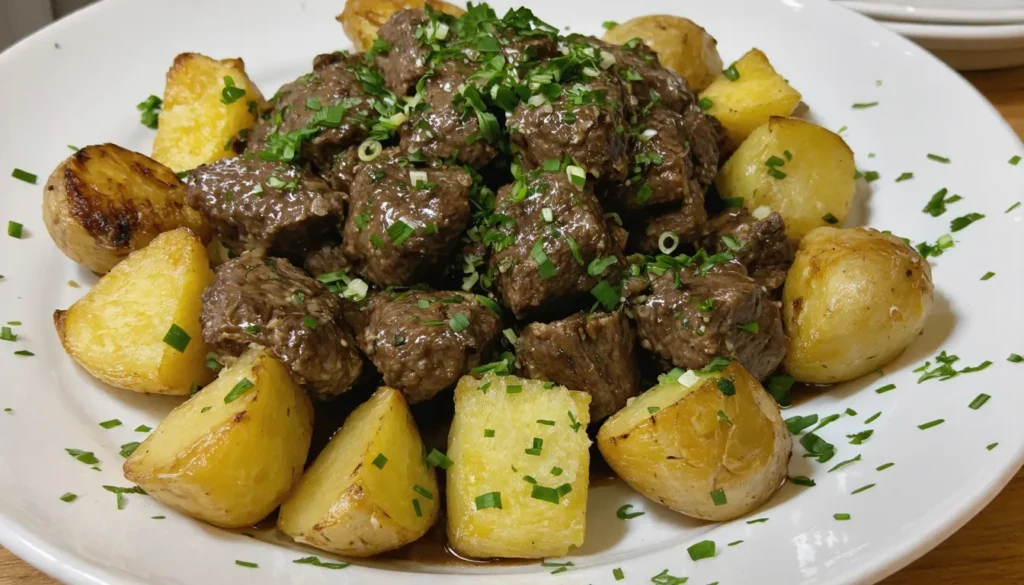 Slow Cooker Garlic Butter Beef Bites & Potatoes