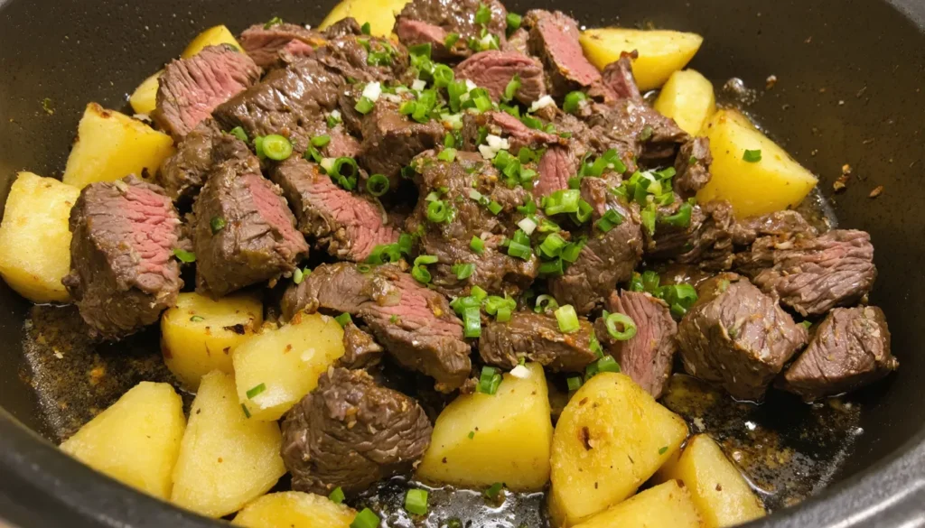 Slow Cooker Garlic Butter Beef Bites & Potatoes