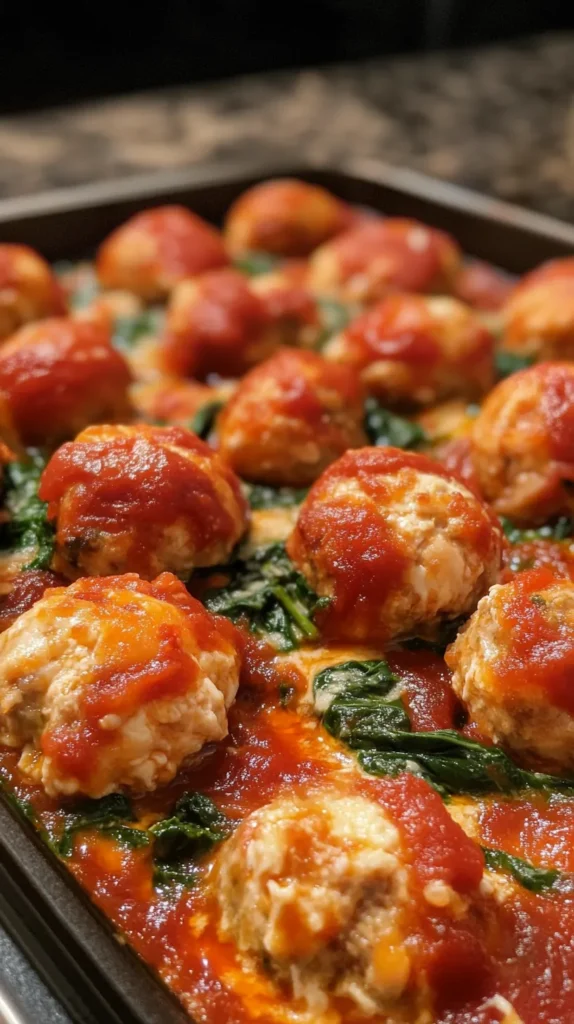 Baked Chicken Ricotta Meatballs with Spinach