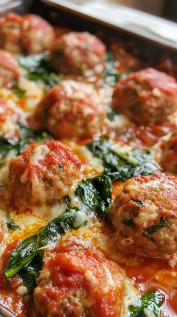 Baked Chicken Ricotta Meatballs with Spinach