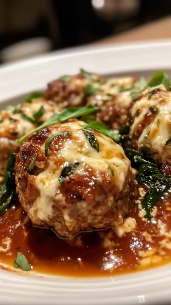 Baked Chicken Ricotta Meatballs with Spinach