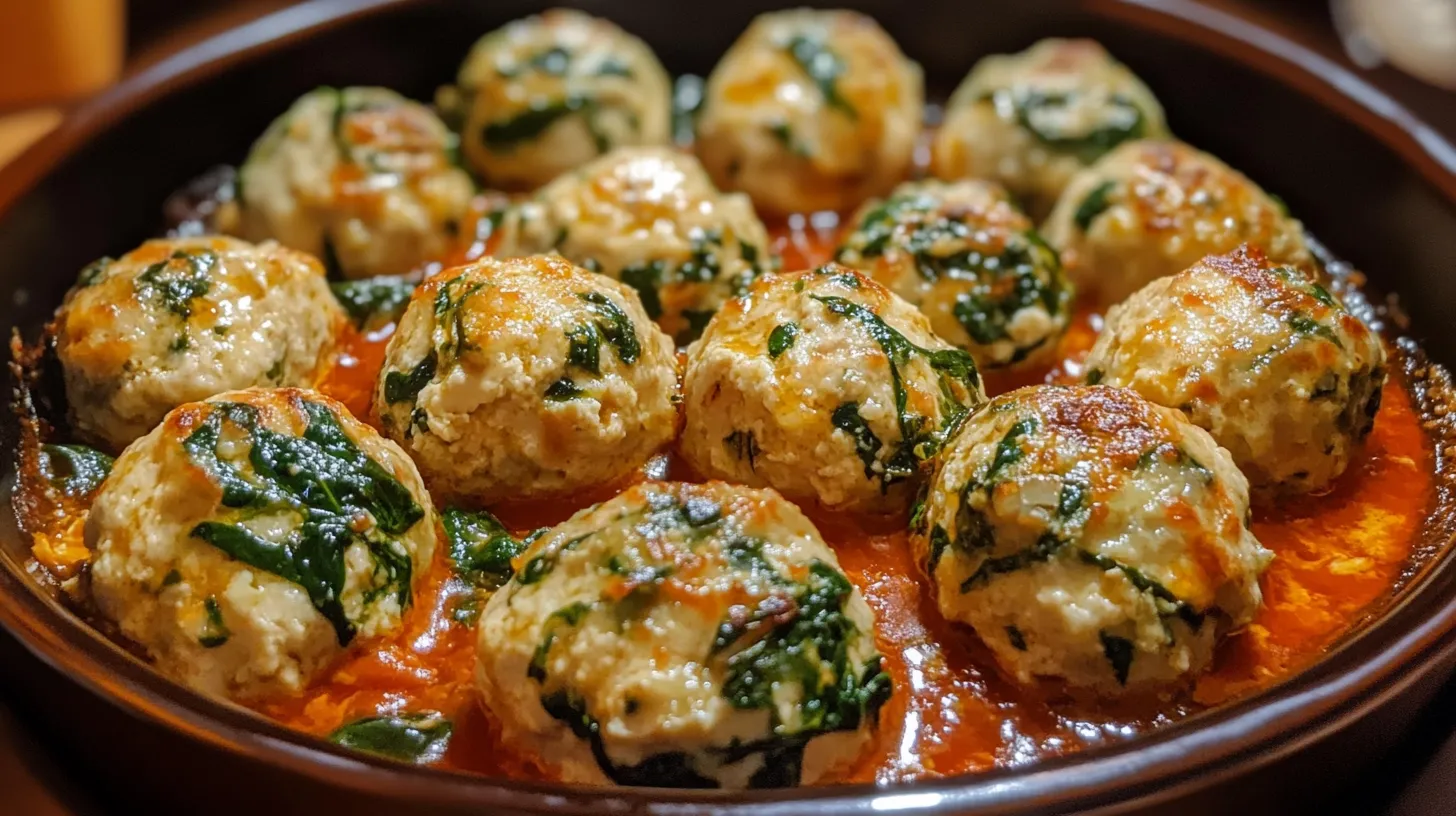 Baked Chicken Ricotta Meatballs with Spinach