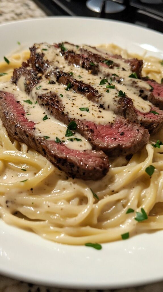 Savory Steak Gorgonzola Alfredo with Creamy Parmesan Sauce