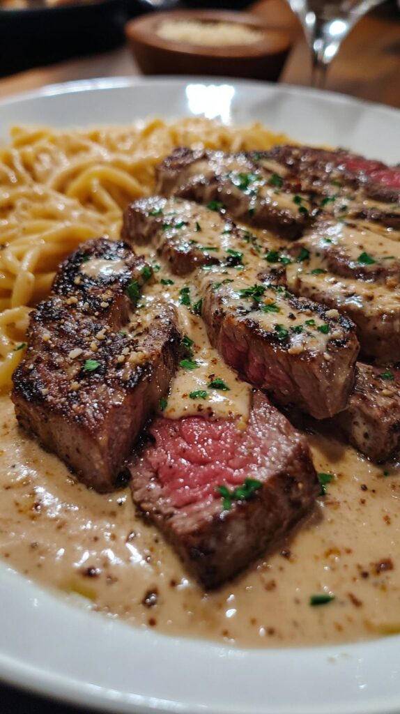 Savory Steak Gorgonzola Alfredo with Creamy Parmesan Sauce