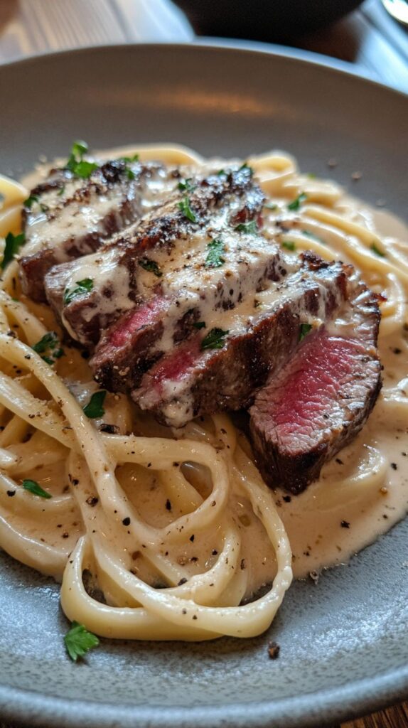 Savory Steak Gorgonzola Alfredo with Creamy Parmesan Sauce