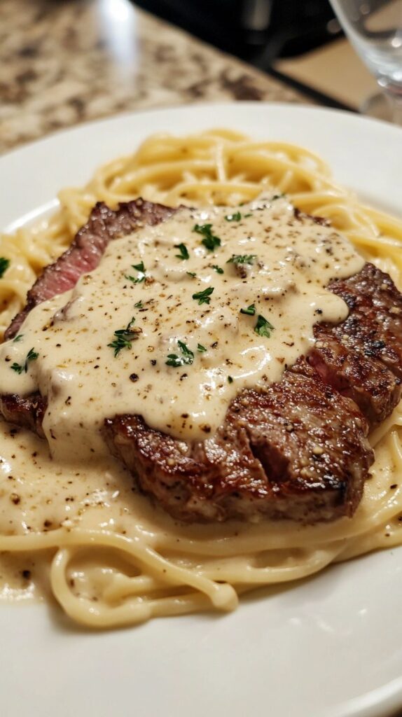 Savory Steak Gorgonzola Alfredo with Creamy Parmesan Sauce