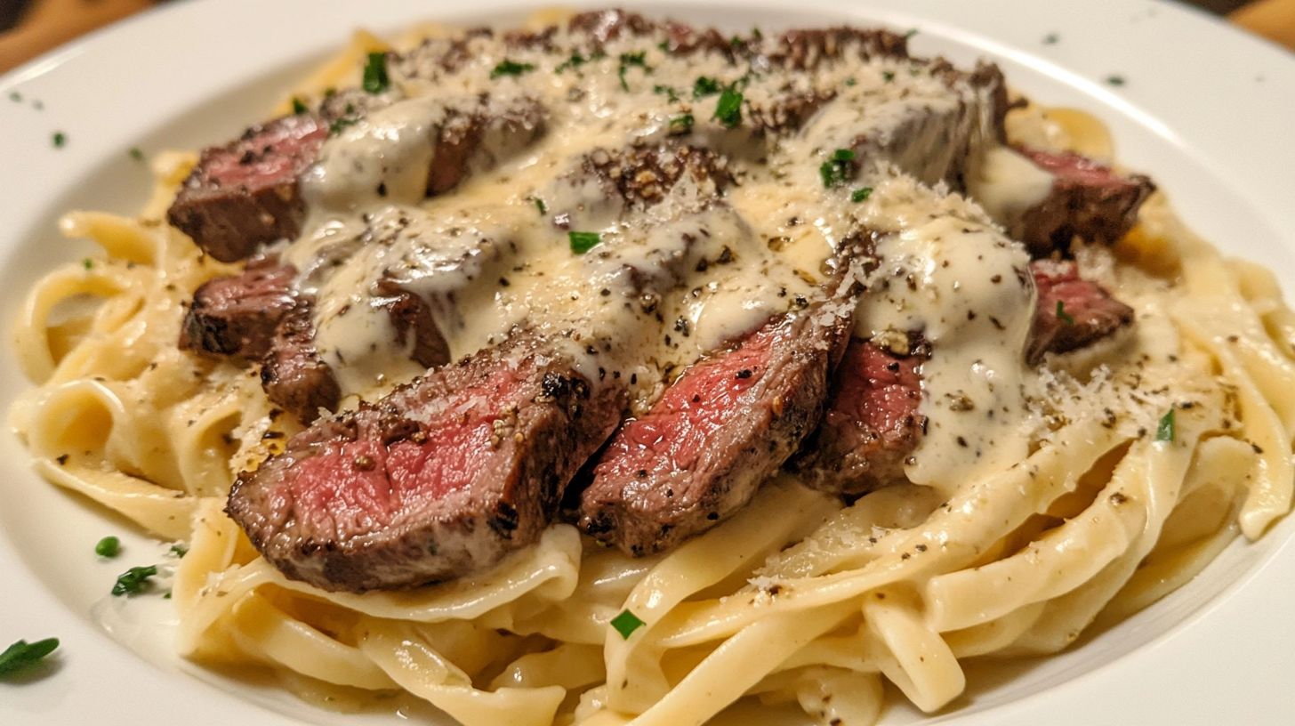 Savory Steak Gorgonzola Alfredo with Creamy Parmesan Sauce