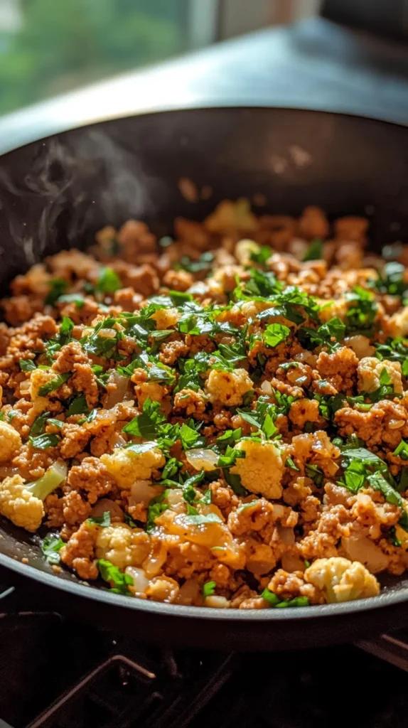 Garlic Butter Ground Turkey with Cauliflower Skillet