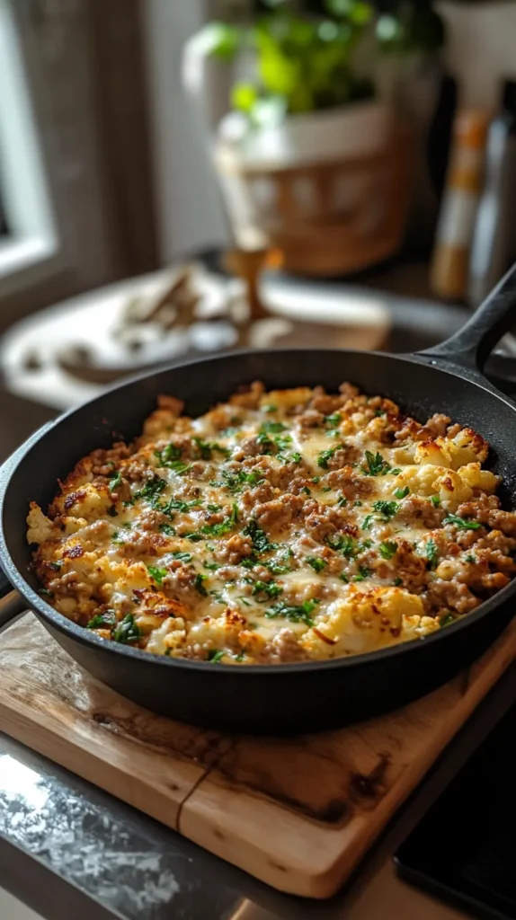 Garlic Butter Ground Turkey with Cauliflower Skillet