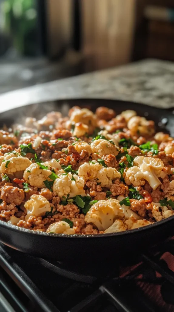 Garlic Butter Ground Turkey with Cauliflower Skillet