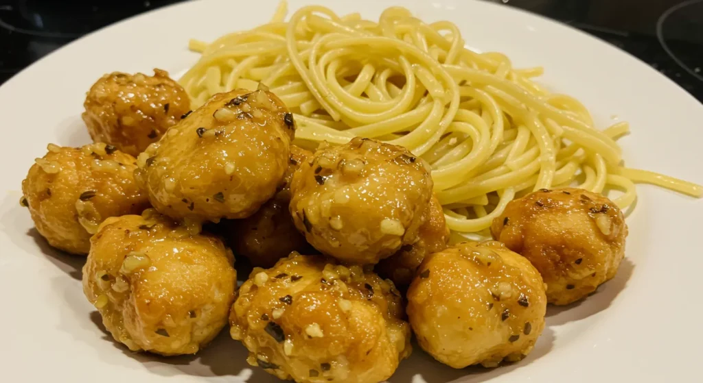 Lemon Garlic Butter Chicken Bites with Linguine