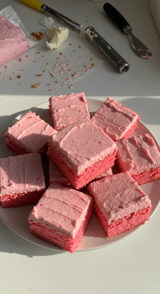 Pink Vanilla Cake Squares