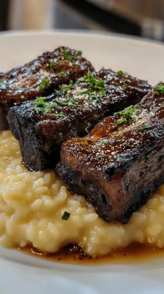 Succulent Short Ribs Slow-Cooked in Cola with Creamy Parmesan Risotto