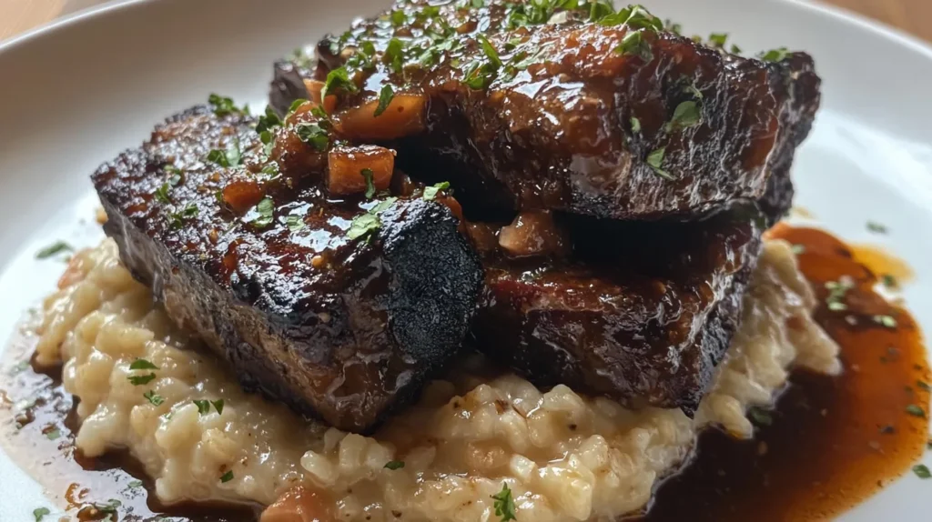 Succulent Short Ribs Slow-Cooked in Cola with Creamy Parmesan Risotto