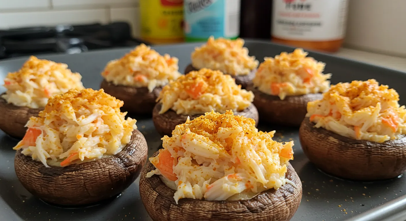 delicious mushrooms stuffed with crab meat