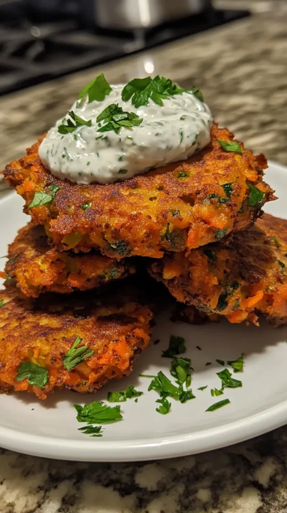 crispy vegetable fritters with creamy garlic tzatziki