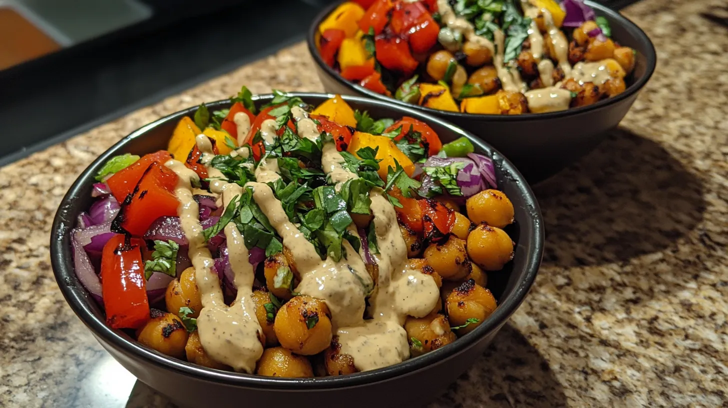 Roasted Veggie & Chickpea Bowls with Maple Dijon Tahini Dressing