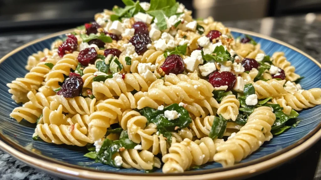 Spinach Pasta Salad with Feta and Cranberries