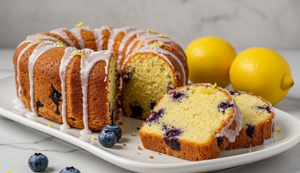 A delicious plate of Blueberry Lemon Pound Cake