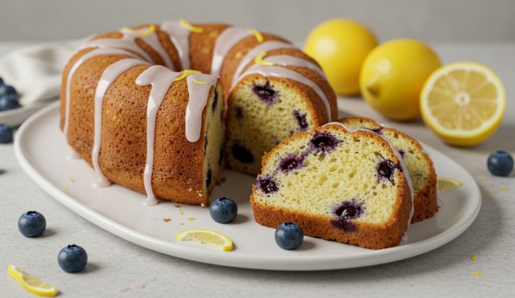 A delicious plate of Blueberry Lemon Pound Cake